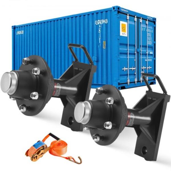 Container Wheels 6-Lug Wheels Kit - Heavy Duty Container Axle - Black - Moves 20-40 ft. - Secure Transport for Dock - Warehouse - Construction Site