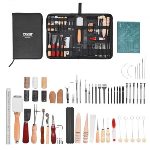 Leather Working Tools Kit - Leather Craft Tools - Portable Canvas Storage Bag - Engraving Punching Sewing Stamping Sanding Tools - 59 Piece