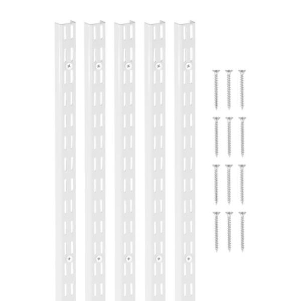 60 in. Shelf Pilaster - Dual Track Upright Wall Shelving System - Heavy Duty Support System Twin Slot Shelf Rails - 25 Screws - Silver - Pack of 5
