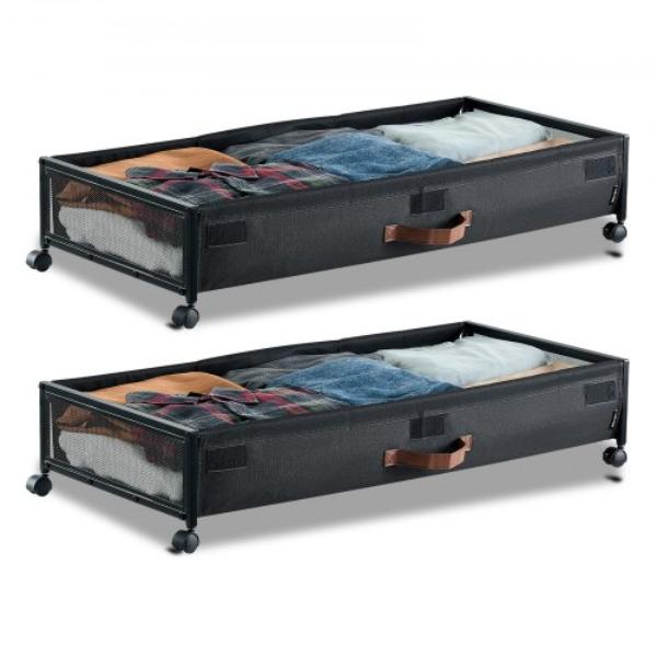 Under Bed Storage with Wheels - 36.0 x 18.1 x 7.3 in. - Underbed Containers with Clear Lid - Rolling Under the Bed Storage Bins - Pack of 2