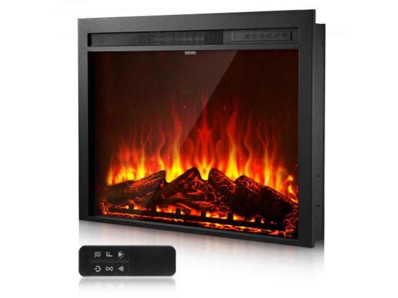 QRSDBL35IN00EF7AR001V1 35 in. Recessed & Wall Mounted Electric Fireplace Insert with Adjustable Flame Color Brightness, Black - 5000BTU
