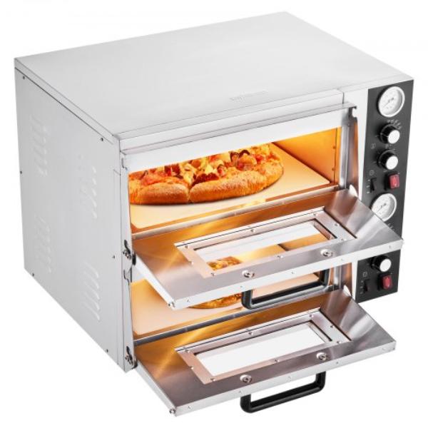 Picture of Vevor FMDRPSLSCSXNJAG46001V1 Electric Pizza Oven - 18 in. Double-Deck Commercial Countertop - 842 deg F Max Temp - Indoor Pizza Maker with Thermometer - Independent Upper & Lower Temp Control & Timer