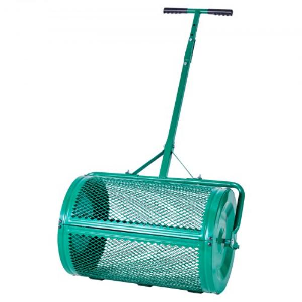 Compost Spreader - 24 in. Wide Peat Moss Spreader - Push & Tow Handle - 4 Heights Adjustable - Powder-Coated Steel - Heavy Duty Grass Seed Spreaders