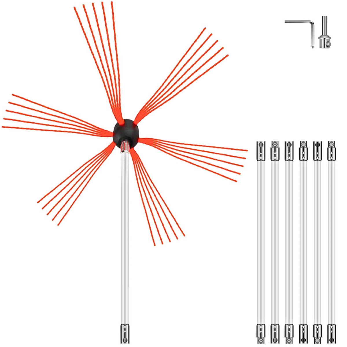 Picture of Vevor YCS7M000000000001V0 23 ft. Chimney Sweep Brush Kit with 7 Nylon Flexible Rods&#44; White