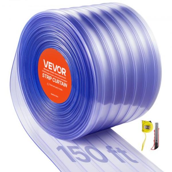 Picture of Vevor JZPVCML150FT6TWDI001V0 Clear PVC Strip Curtain - 150 ft. x 12 in. - Ribbed Plastic Door Strip Bulk Roll - Walk in Freezer Cooler Curtain Strips for Doorways of Supermarket Garage Warehouse
