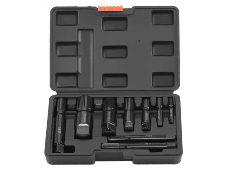 Pipe Extractor Set Heavy Duty Steel for Removing 0.12 in. to 1 in. Damaged Threaded Pipes & Fittings for Plumbers - Mechanics & DIY - Pack of 9