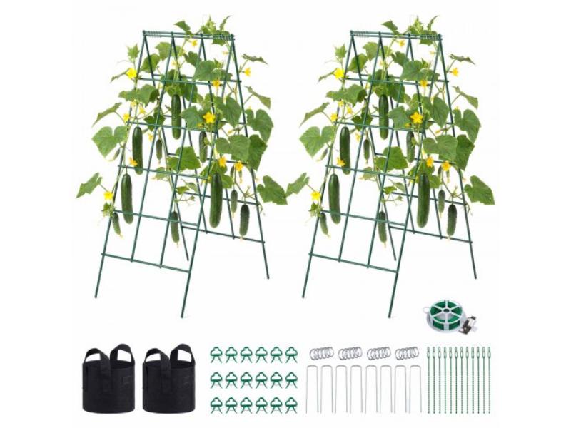 Cucumber Trellis - A-Frame Garden Trellises for Raised Bed - Metal Rustproof Plant Support for Climbing Plants, Green - 4 Piece