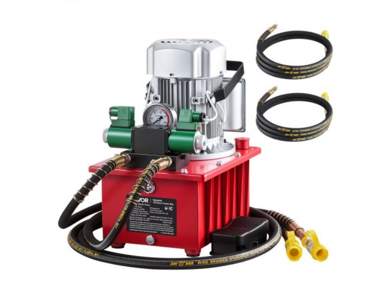 Electric Driven Hydraulic Pump - 750W 10 000 PSI - 120V Double Acting Hydraulic Pump Power Pack Unit - Solenoid Valve with Pedal Switch - 2.1 gal