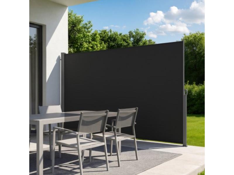71 x 118 in. Patio Awning Retractable Side Screen with 180 g Polyester Fabric Waterproof Sunshade Outdoor Privacy Screen Room Divider, Black