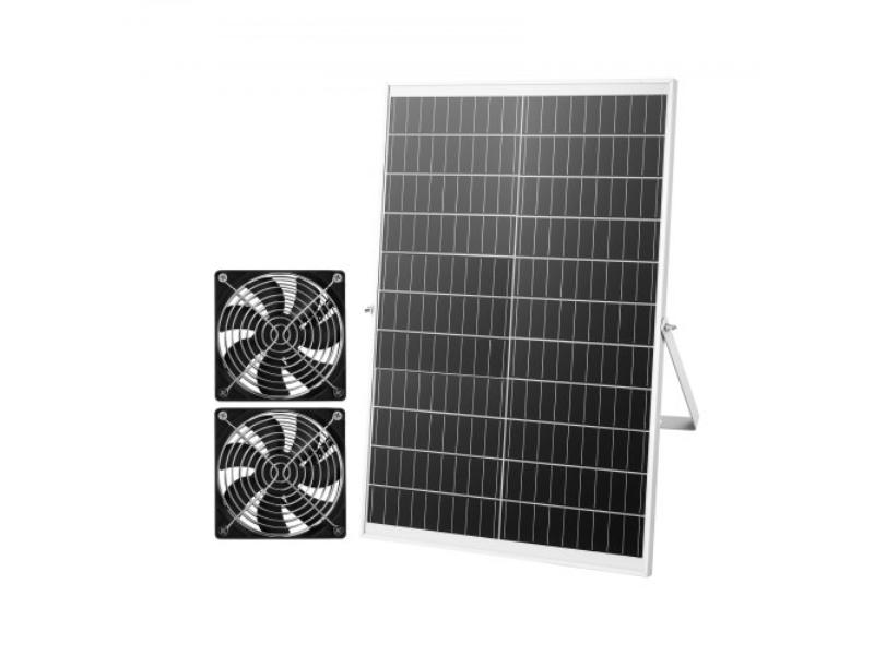 Solar Powered Fan - 30W Solar Panel with 2 Fans - 2668 RPM High-Speed - Flexible Installation for Greenhouse - Grow Tents - Chicken Coops & Shelters