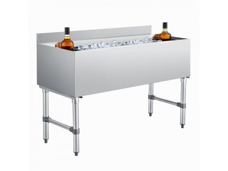 Commercial Ice Bin - 137.4 qt. Max Capacity - 48 x 19 x 33 in. Stainless Steel Ice Chest with Sliding Lid & Bottle Holders - NSF Certified