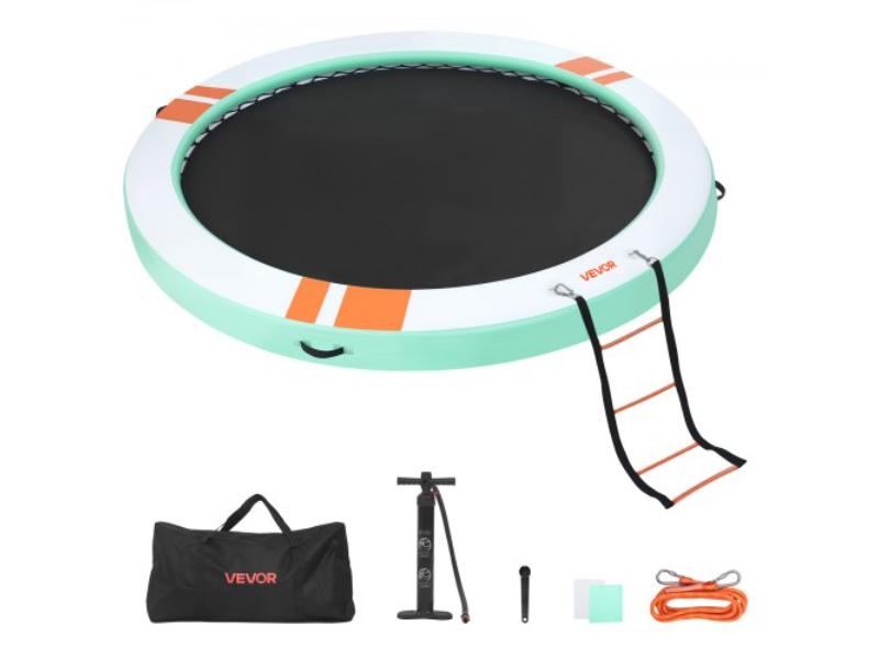 Inflatable Floating Dock - 12 ft. Round Platform - Non-Slip Water Mat - Floating Raft Island for Pool, Beach & Ocean - White, Blue & Orange