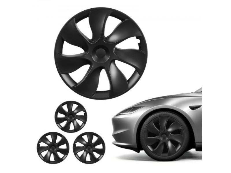 Hubcaps Wheel Covers for 2021-2024 Tesla Model Y - 19 in. OEM Style Replacement - R19 Size Snap On - Premium 7-Spoke ABS - Matte Black - Pack of 4