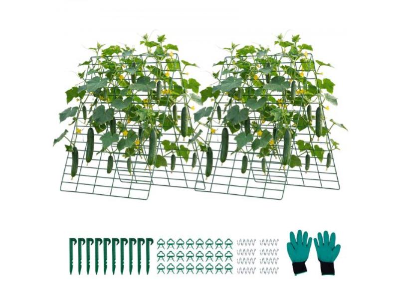 Cucumber Trellis - A-Frame Garden-Trellises for Raised Bed - Metal Rustproof Plant Support for Climbing Plants - Green - 4 Piece