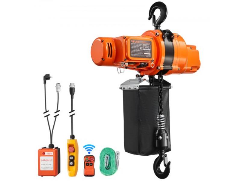 Electric Chain Hoist - 1100 lbs - 20 ft. Lifting Height - 120V Single Phase Overhead Crane with 328 ft. Wireless & 15 ft. Wired Remote Control