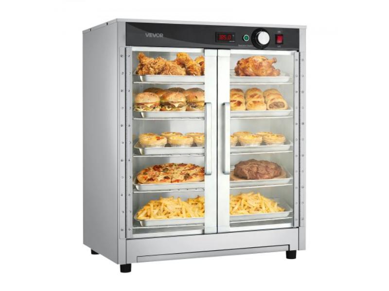 Electric Hot Box Food Warmer - 5-Tier Commercial Warming Cabinet with Water Tray - Double-Door & Adjustable Shelves - Stainless Steel