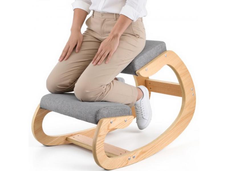 Ergonomic Kneeling Chair - Wooden Posture Knee Chair with Foam Cushions - Solid Wood Frame - Adjustable Height for Neck or Back Pain Relief - Gray