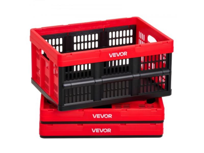 Plastic Collapsible Storage Bins - 32L - Stackable Folding Storage Crates with Handles - Holds 26 lbs per Bin for Home Organizing - Pack of 3