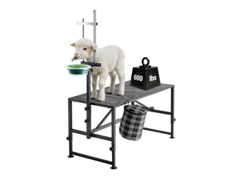 47 x 23 in. Goat Milking Stand - 600 lbs Heavy Duty with Feed Bin - Adjustable Headpiece & Tool Basket - Metal Platform for Sheep - Black