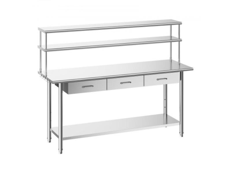Stainless Steel Work Table - 24 x 72 in. Food Prep Table with Overshelves & 3 Drawers - Commercial Kitchen Workstation for Restaurant & Garage