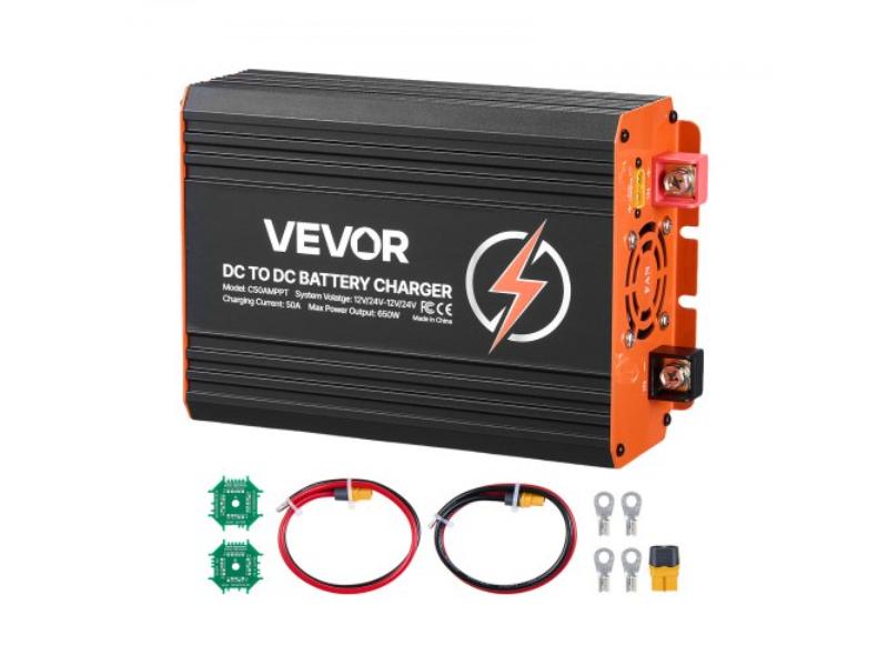 DC to DC Charger with MPPT - 650W - 50A On-Board Battery Charger - Solar Panel Alternator Dual Input - Smart Multi-Stage Charging for 12V Batteries