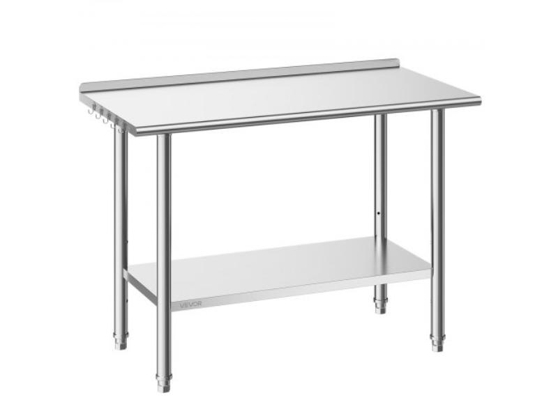 Stainless Steel Work Table - 24 x 48 in. - Food Prep Table - Backsplash - Adjustable Undershelf for Commercial Kitchen, Restaurant & Outdoor