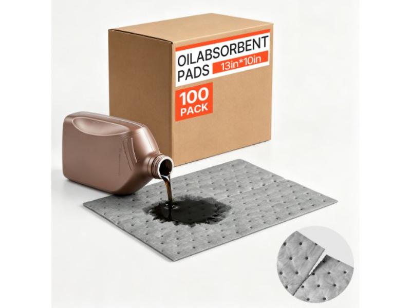 Oil & Water Absorbent Pads - 13 x 10 in. - Heavy-Duty Spill Absorbing Pads - Universal for Gasoline-Engine Oil-Water-Coolant - Pack of 100