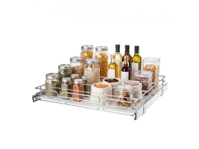 Pull Out Cabinet Organizer - 21.14 x 20.98 in. Steel Slide Out Drawers for Kitchen - Bathroom - Pantry & Home Organization - Chrome-Plated