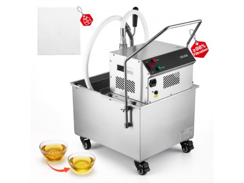 Commercial Mobile Fryer Filter Machine - 38L - 370W Oil Filtration System - Stainless Steel - 12 L min Filtering Speed for Restaurant & Kitchen