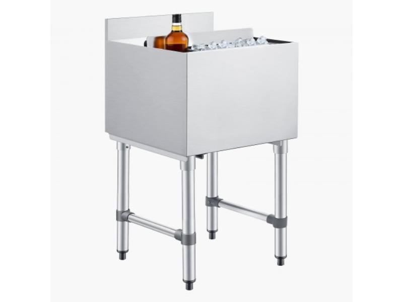 Commercial Ice Bin - 49.4 qt. Max Capacity - 18 x 18 x 33 in. Stainless Steel Ice Chest with Sliding Lid & Bottle Holders - NSF Certified