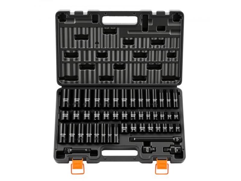 VEVOR Impact Socket Set, 3/8' Drive, 48-Piece Socket Set, 6-Point Sockets, SAE 5/16'-3/4' and Metric 8-19 mm, 21-22 mm, Easy to Identify, Cr-V...