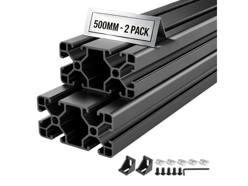 Aluminum Extrusion Profile - 19.69 in. T Slot Anodized Linear Rail - High-Strength for 3D Printer Parts & CNC Workbench, Black - Pack of 2