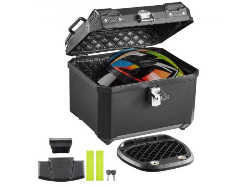 Motorcycle Top Case - 45L Universal Waterproof ABS Tail Case - Detachable Motorbike Top Box with Security Lock & Leather Liner for Luggage Storage