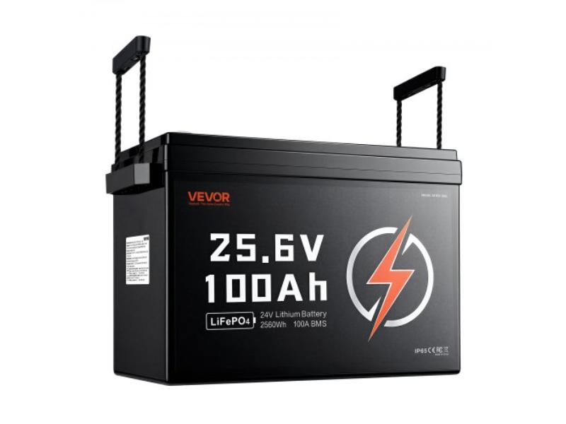 24V 100Ah LiFePO4 Lithium Battery - 4000 Plus Cycles - Built-in 100A BMS - Low Temperature Protection - Supports 8P2S Connection - 2560Wh Energy