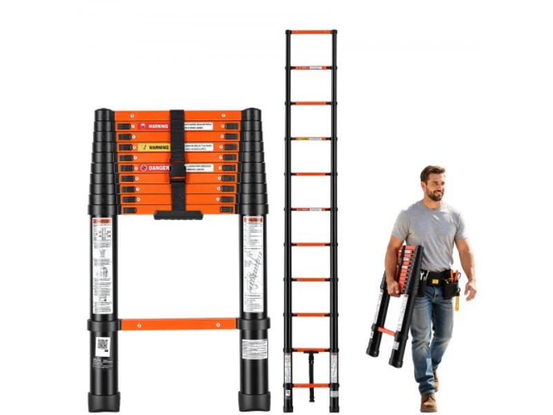 Telescoping Ladder - 10.5 ft. Extension Ladder - Heavy-Duty 330 lbs Capacity for Home Repairs - Painting - Window Cleaning & RV - Orange & Black
