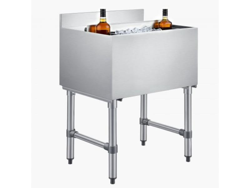 Commercial Ice Bin - 82.9 qt. Max Capacity - 30 x 19 x 33 in. Stainless Steel Ice Chest with Sliding Lid & Bottle Holders - NSF Certified