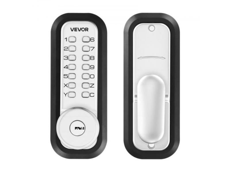 Mechanical Keyless Entry Door Lock - 2.0 Code Upgrade - 4-7 Digits Code - Single-Sided Push Button - Auto Locking for Garden Gates - Silver