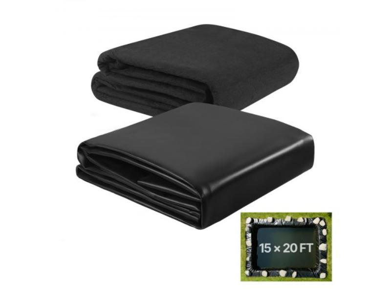 Pond Liner - 15 x 20 ft. - 45 Mil EPDM Rubber Fish Koi Pond Liner & Underlayment Combo - Durable & Leakproof for Outdoor Ponds, Black
