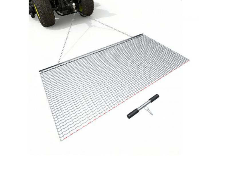 Drag Harrow - 6 x 3 ft. High-Efficiency Chain Harrow Rake for ATVs - UTVs - Tractors - Durable Galvanized Steel Mesh Drag Mat with Towing Chain