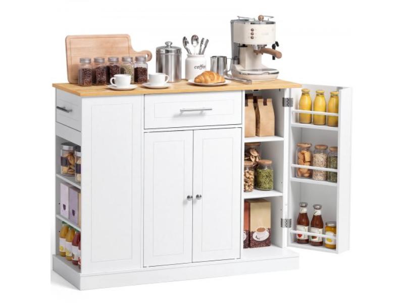 Kitchen Island Cart with Storage - 42.36 in. Wide Island Table for Kitchen with 2 Drawers - Storage Cabinet - Table for Home Dining Room - White