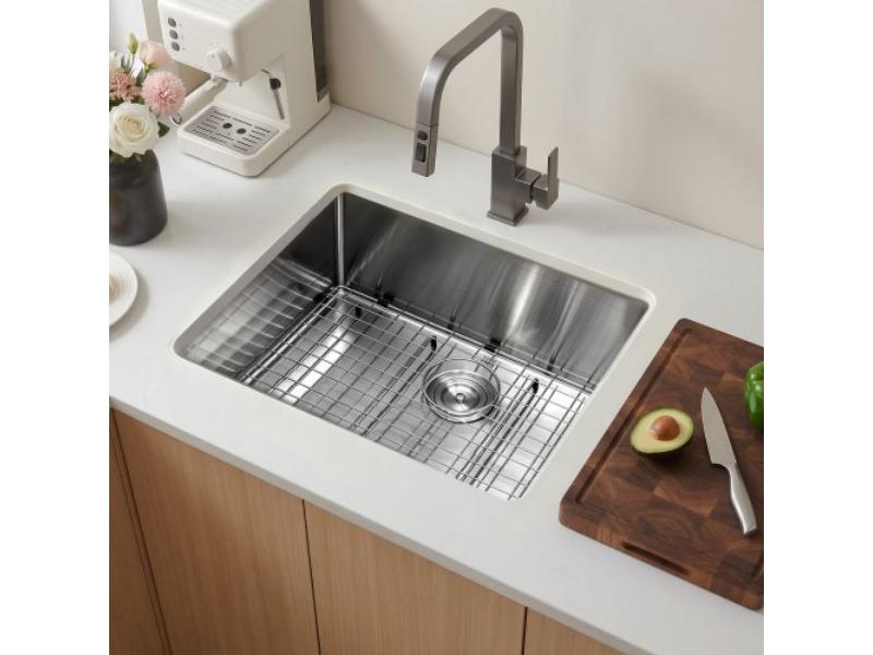 Kitchen Undermount Single Bowl Sink - 27 in. Stainless Steel Drop-In Farmhouse Basin with Accessories for RV - Prep Kitchen - Laundry Room & Bar