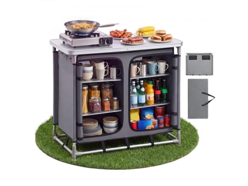 Camping Storage Cabinet - Portable Aluminum Table - Quick Set-up Kitchen Cook Station with 6 Shelves for Picnic - BBQ - Camping - RV