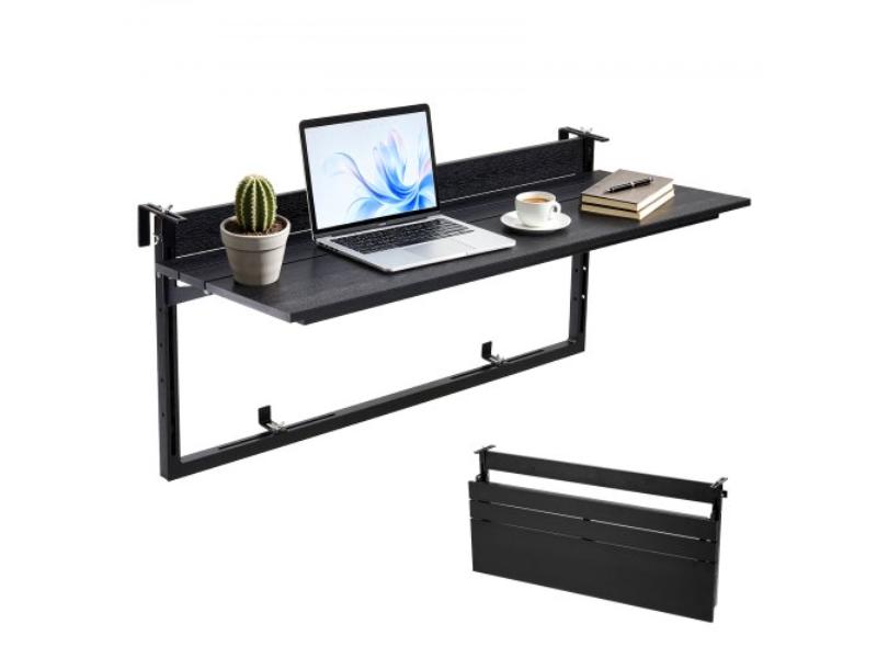 Balcony Hanging Table - 40 x 15 in. - 60 lbs Folding Railing Bar Table for Outdoor Use - Fits 0-3.5 in. Rails - 5-Level Adjustable Height