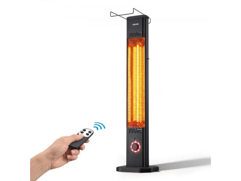 Infrared Heater - 1500W Electric Space Heater with 8 Heat Settings - Remote Control - Overheat Protection - Cold-Rolled Steel for Patios - Black