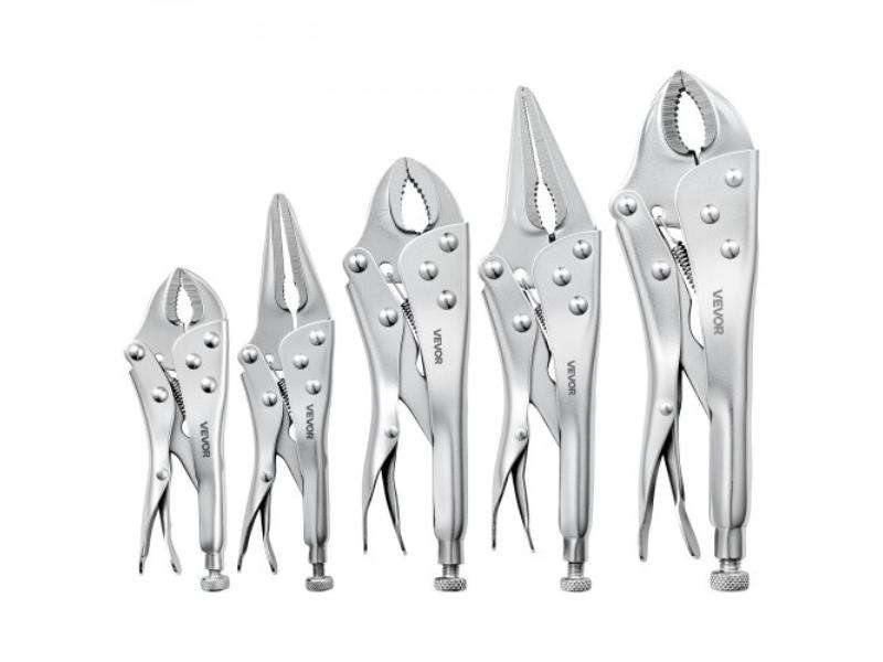 Locking Pliers Set Pliers Tool Set - Nickel Plated Carbon Steel Hand Tools for DIY & Home Use - 5 in. Curved Jaw - 6.5 in. Long Nose - Pack of 5