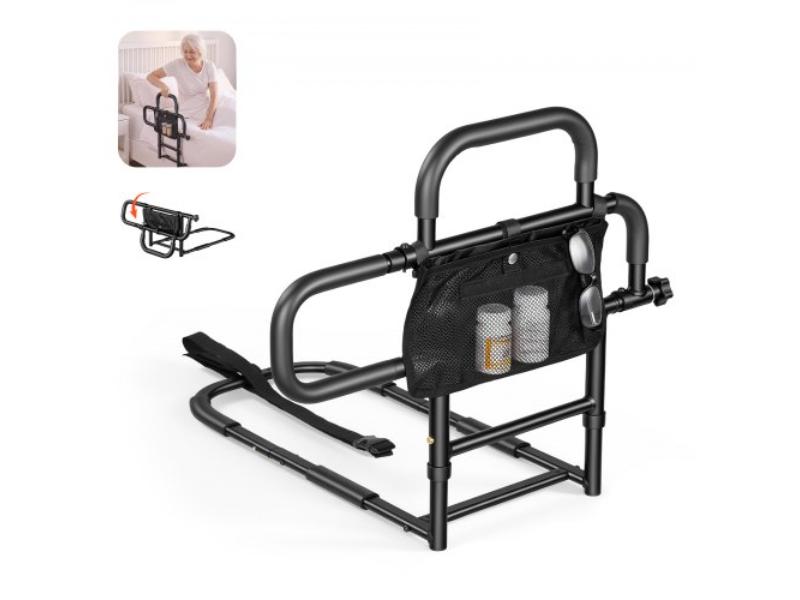 Bed Rail for Elderly Adults - Foldable Bedside Assist Rail - 300 lbs Capacity - Dual Handles - Adjustable Length - High-Strength Steel