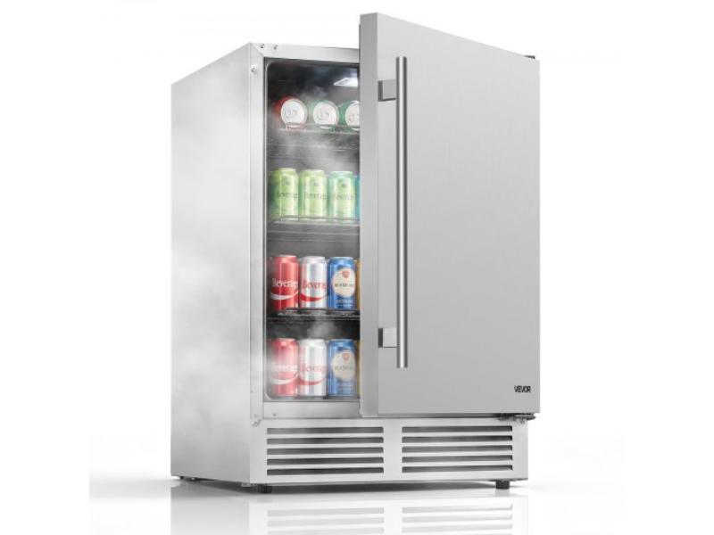 Outdoor Beverage Refrigerator - 24 in. Undercounter Drink Cooler - 5.0 cu. ft. - 180-Can Capacity - Built-In or Freestanding - Stainless Steel