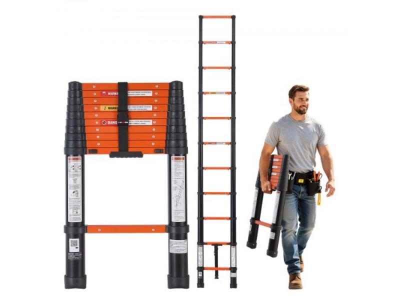 Telescoping Ladder - 10.5 ft. Extension Ladder - Heavy-Duty 330 lbs Capacity for Home Repairs - Painting - Window Cleaning & RV, Orange & Black