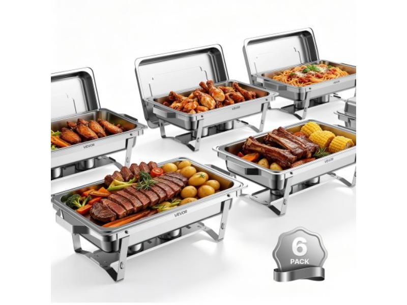 Chafing Dishes Buffet Set - 9 qt. Stainless Steel Chafer - Rectangle Buffet Server & Warmer for Banquet - Party & Wedding - Pack of 6