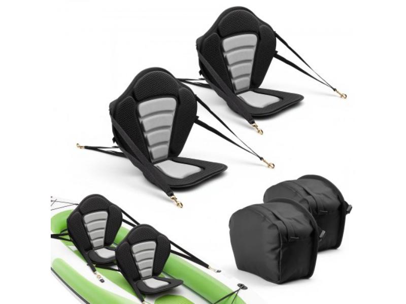 Black & Gray Kayak Seat 0.5 in. Thick - Universal Paddle Board Seat with Back Support - Soft Padded Cushion for SUP - Canoe - Pack of 2